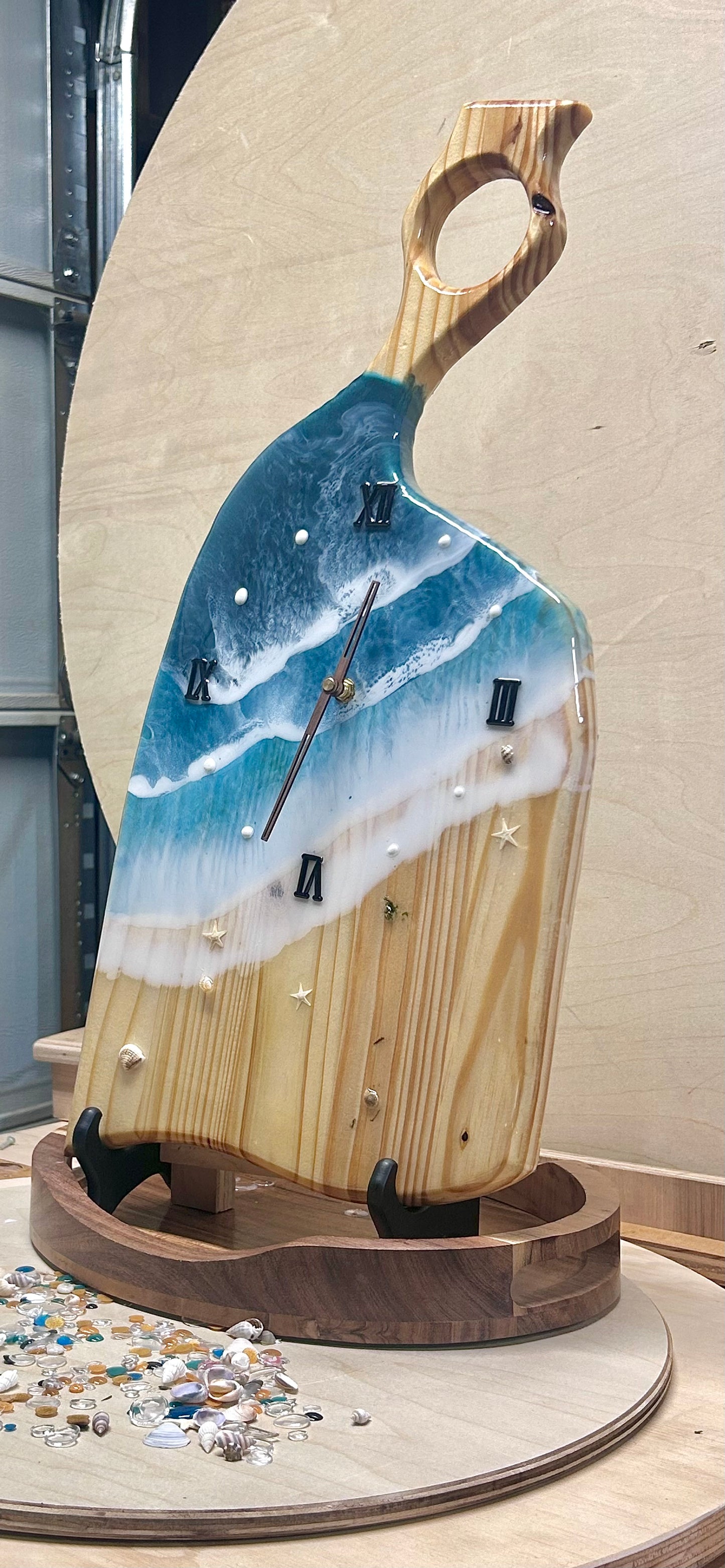 Ocean Wave Resin Wall Clock – 23” Charcuterie Board Style • Handmade Beach Art Clock • Coastal Resin Decor