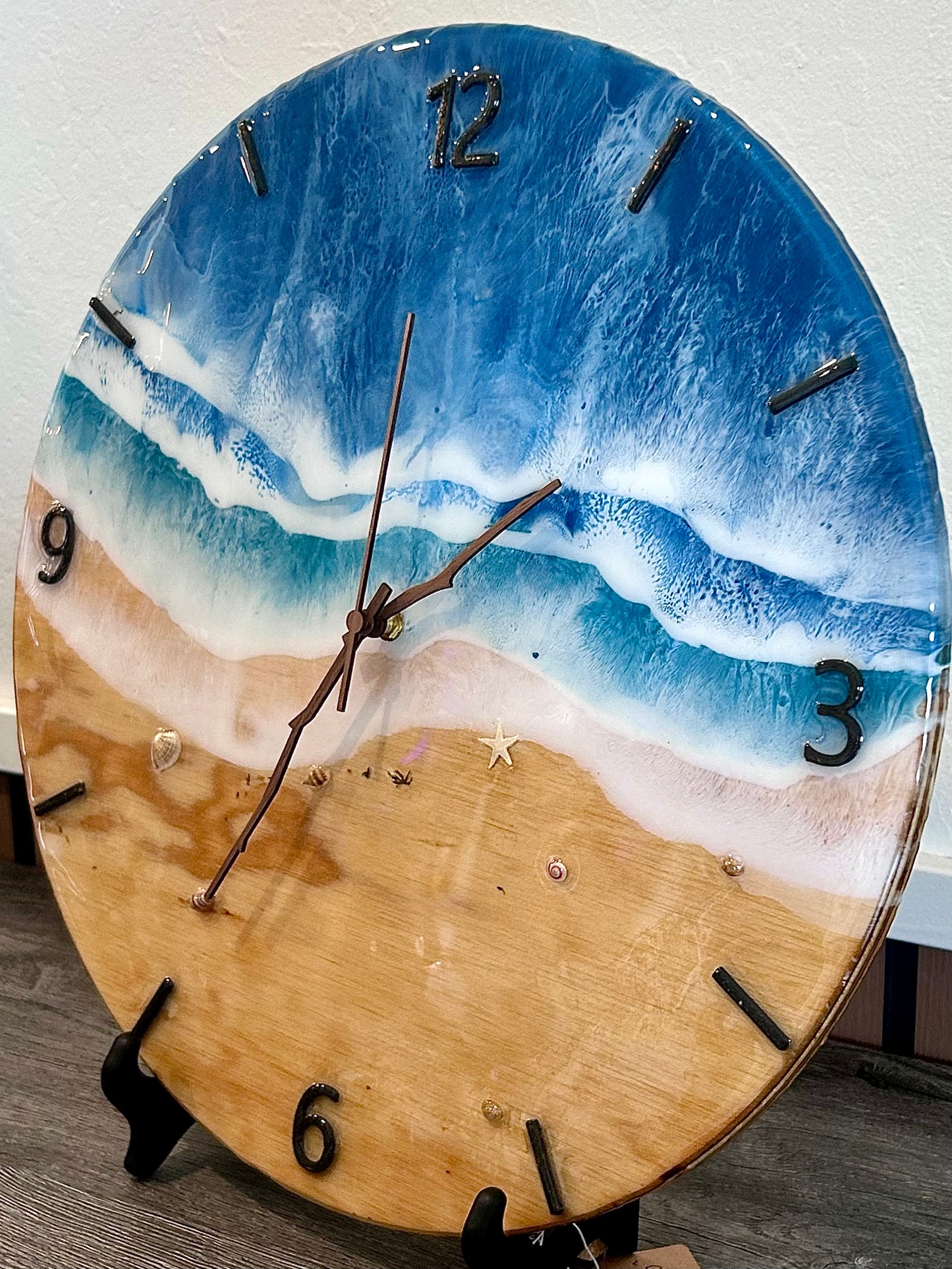 18” Ocean Resin Wave Clock – Handmade Coastal Wall Art (Personalizable)