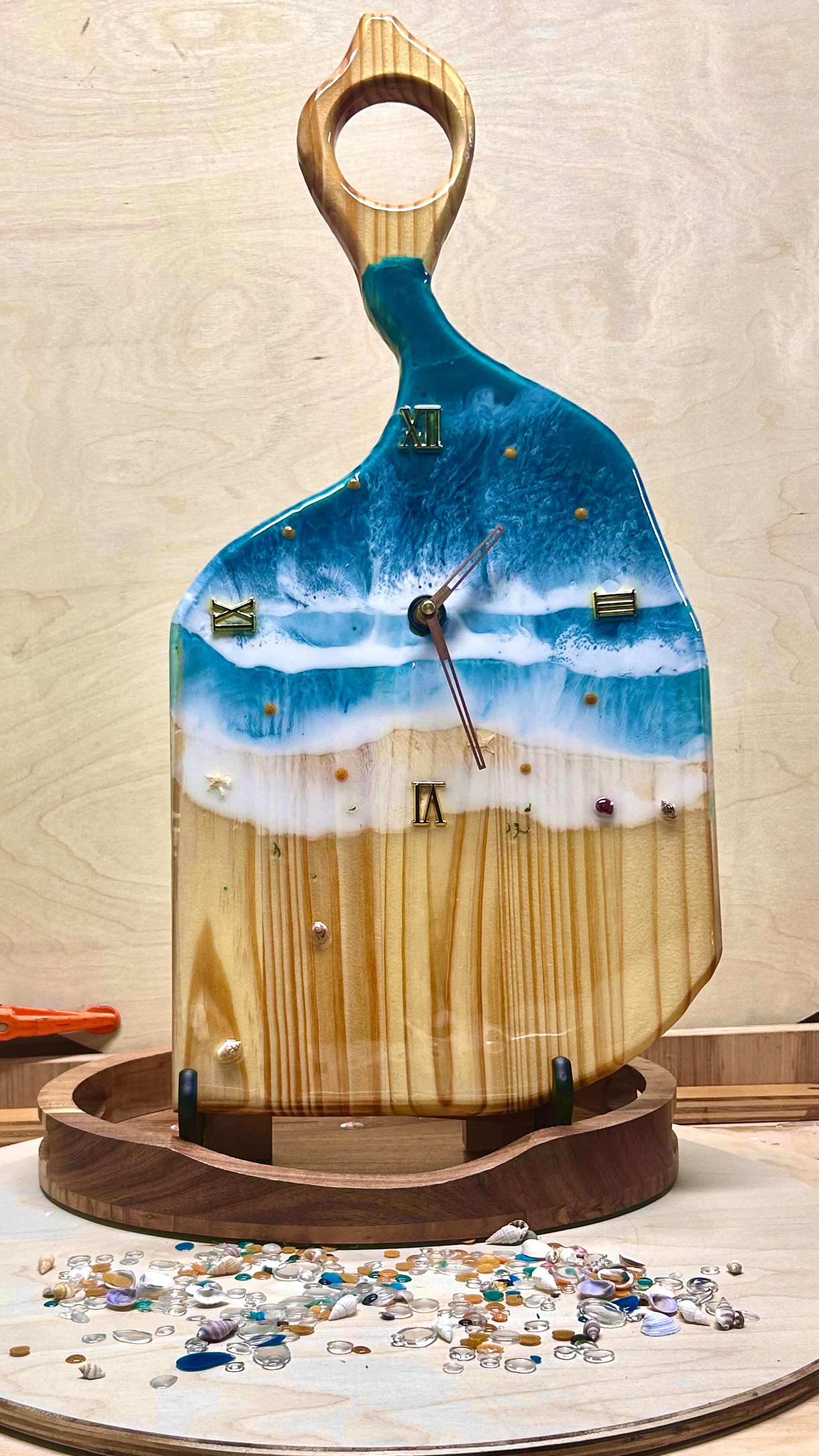 Ocean Wave Resin Wall Clock – 23” Charcuterie Board Style • Handmade Beach Art Clock • Coastal Resin Decor