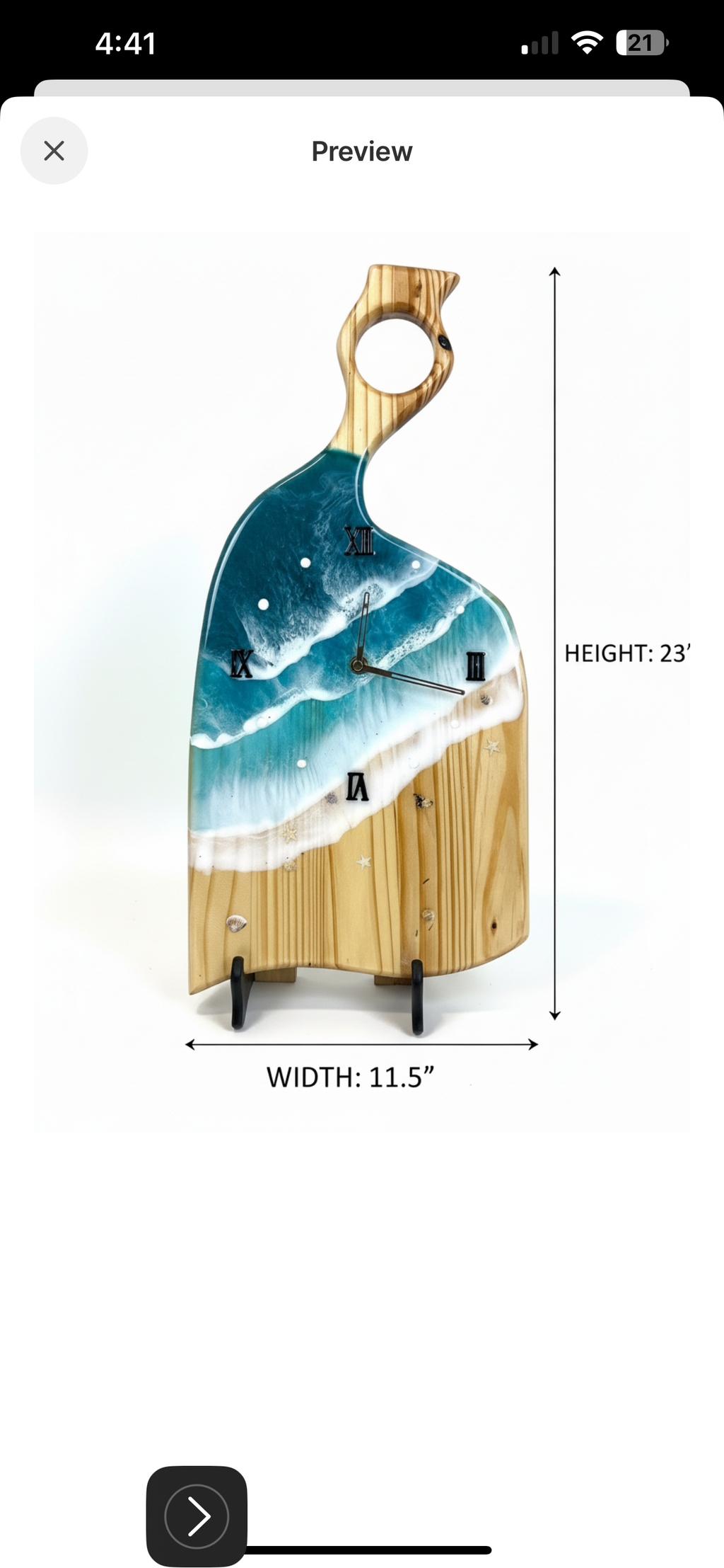 Ocean Wave Resin Wall Clock – 23” Charcuterie Board Style • Handmade Beach Art Clock • Coastal Resin Decor