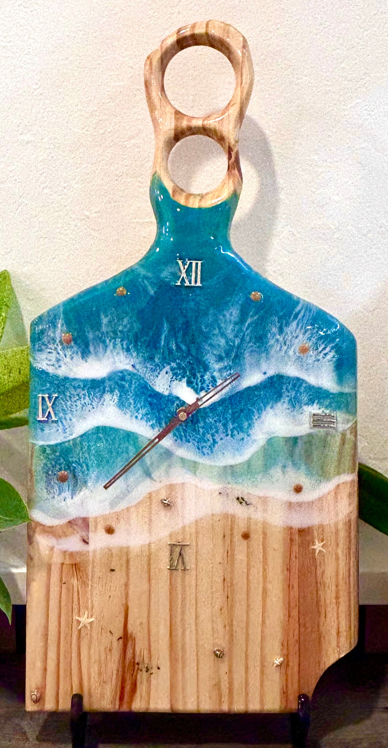 Ocean Wave Resin Wall Clock – 23” Charcuterie Board Style • Handmade Beach Art Clock • Coastal Resin Decor