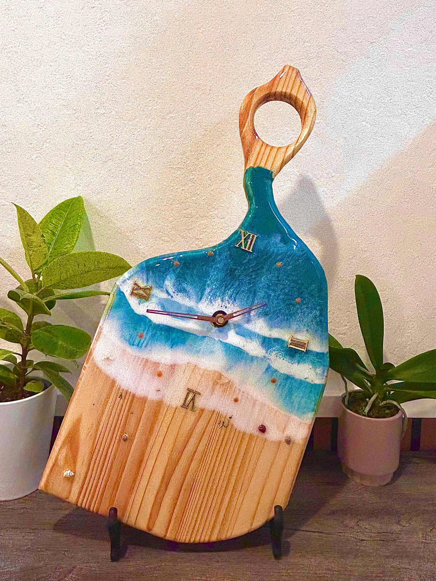 Ocean Wave Resin Wall Clock – 23” Charcuterie Board Style • Handmade Beach Art Clock • Coastal Resin Decor