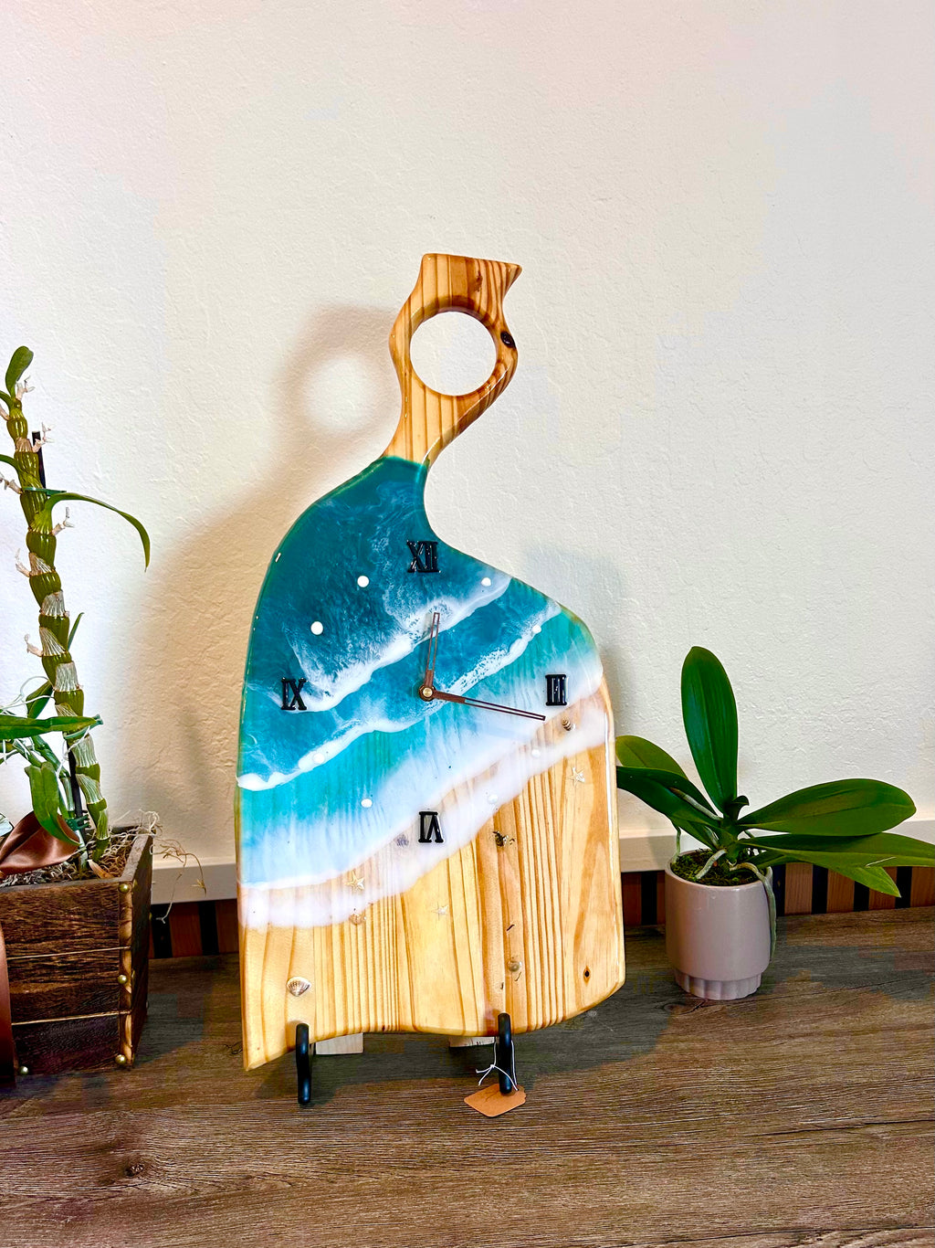 Ocean Wave Resin Wall Clock – 23” Charcuterie Board Style • Handmade Beach Art Clock • Coastal Resin Decor