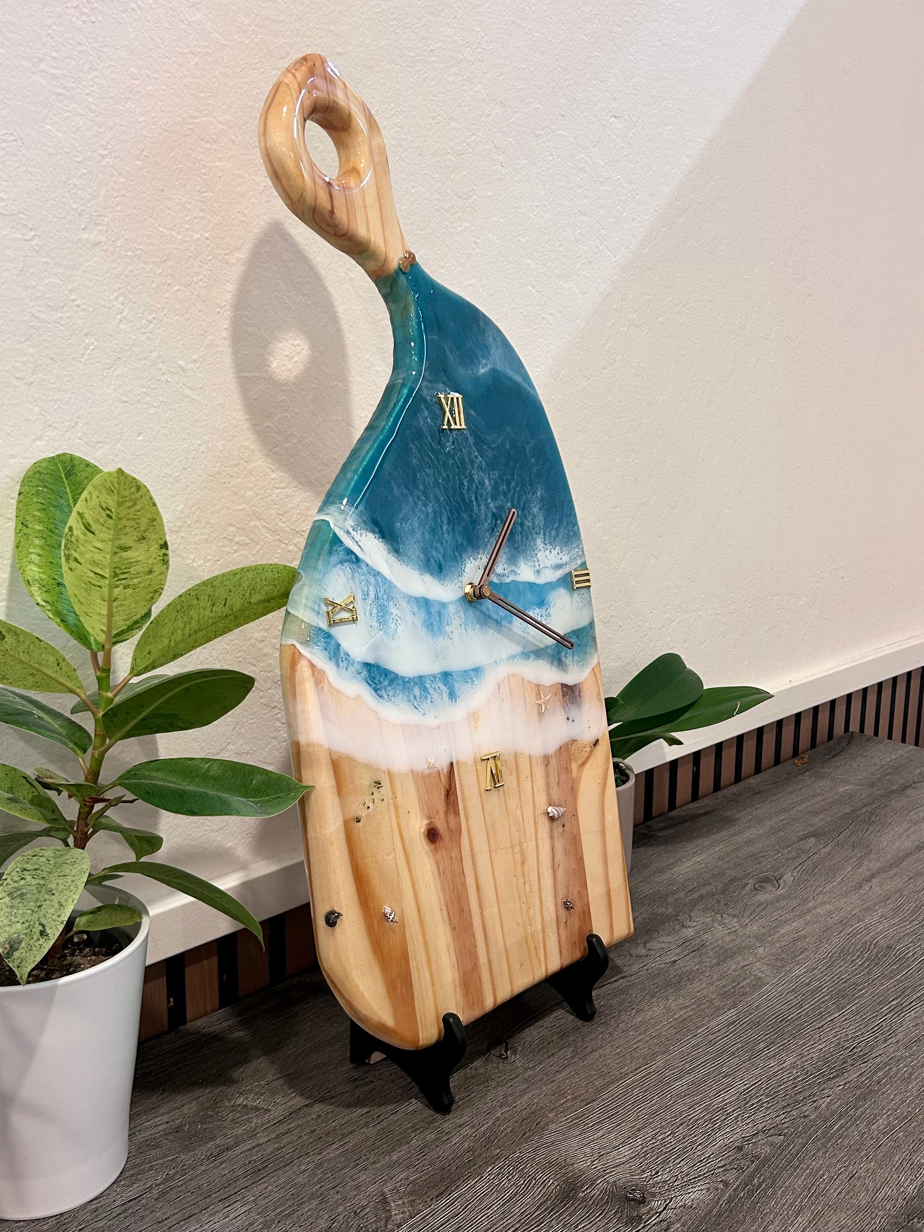 Ocean Wave Resin Wall Clock – 23” Charcuterie Board Style • Handmade Beach Art Clock • Coastal Resin Decor