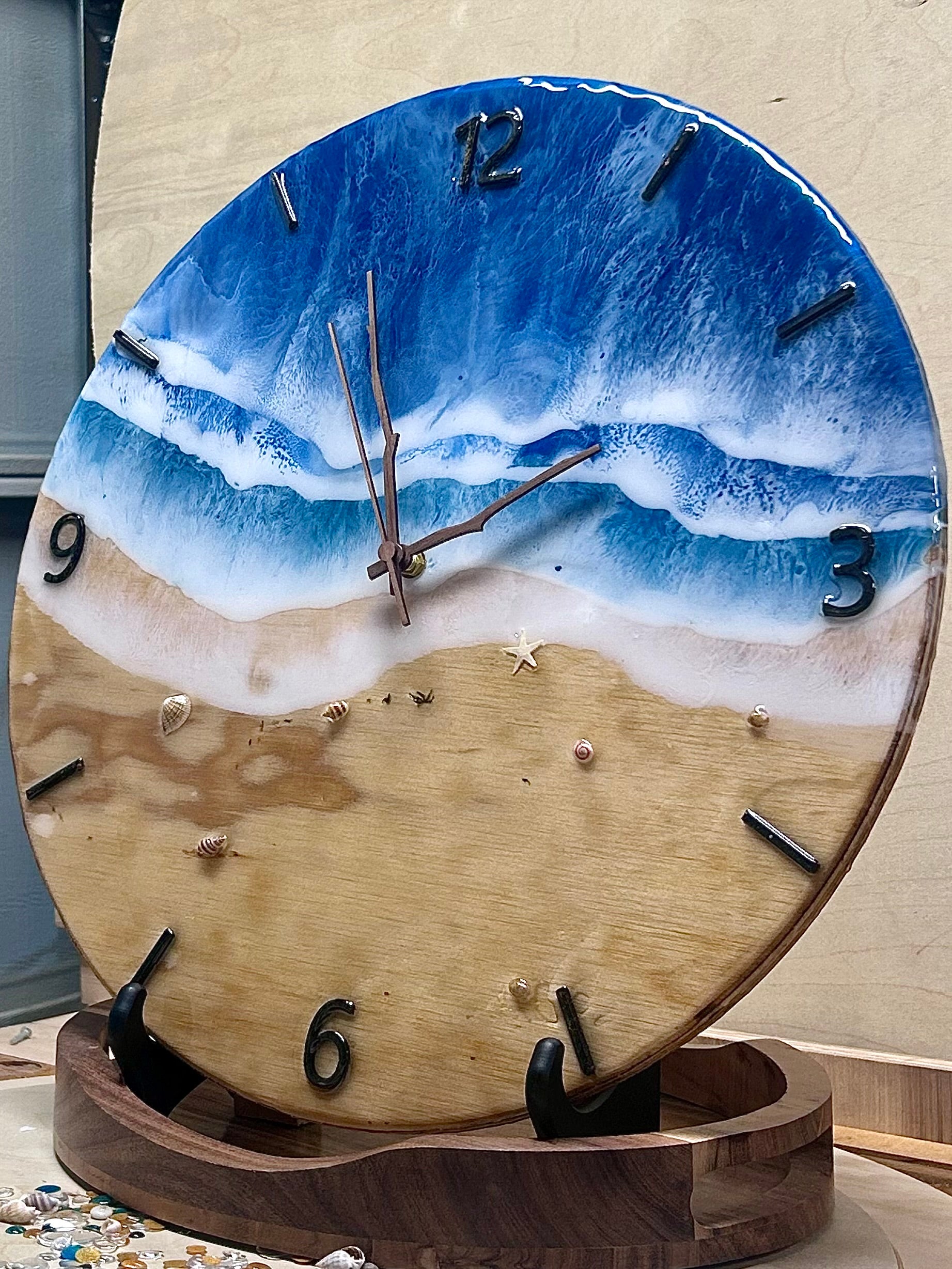 18” Ocean Resin Wave Clock – Handmade Coastal Wall Art (Personalizable)