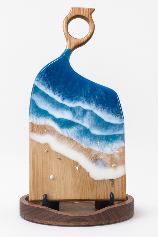 Handcrafted Ocean Wave Resin Art – 23” Coastal Decor Board | Beach Epoxy Charcuterie Board