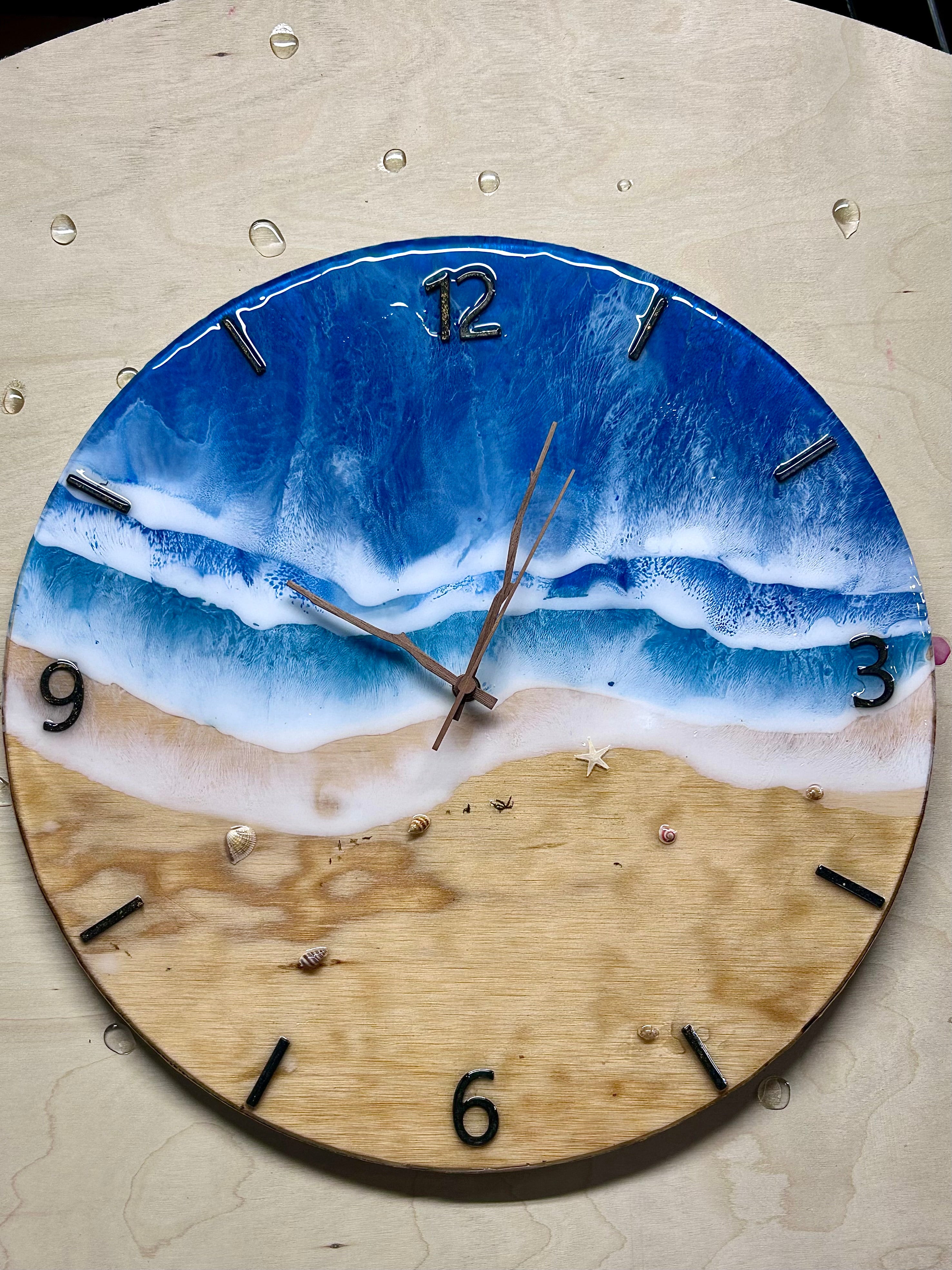18” Ocean Resin Wave Clock – Handmade Coastal Wall Art (Personalizable)
