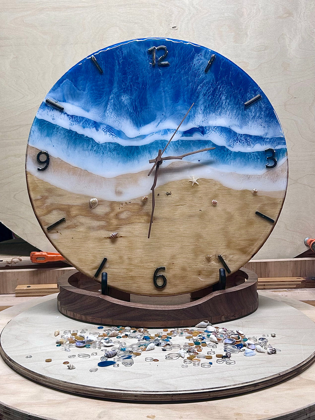 18” Ocean Resin Wave Clock – Handmade Coastal Wall Art (Personalizable)
