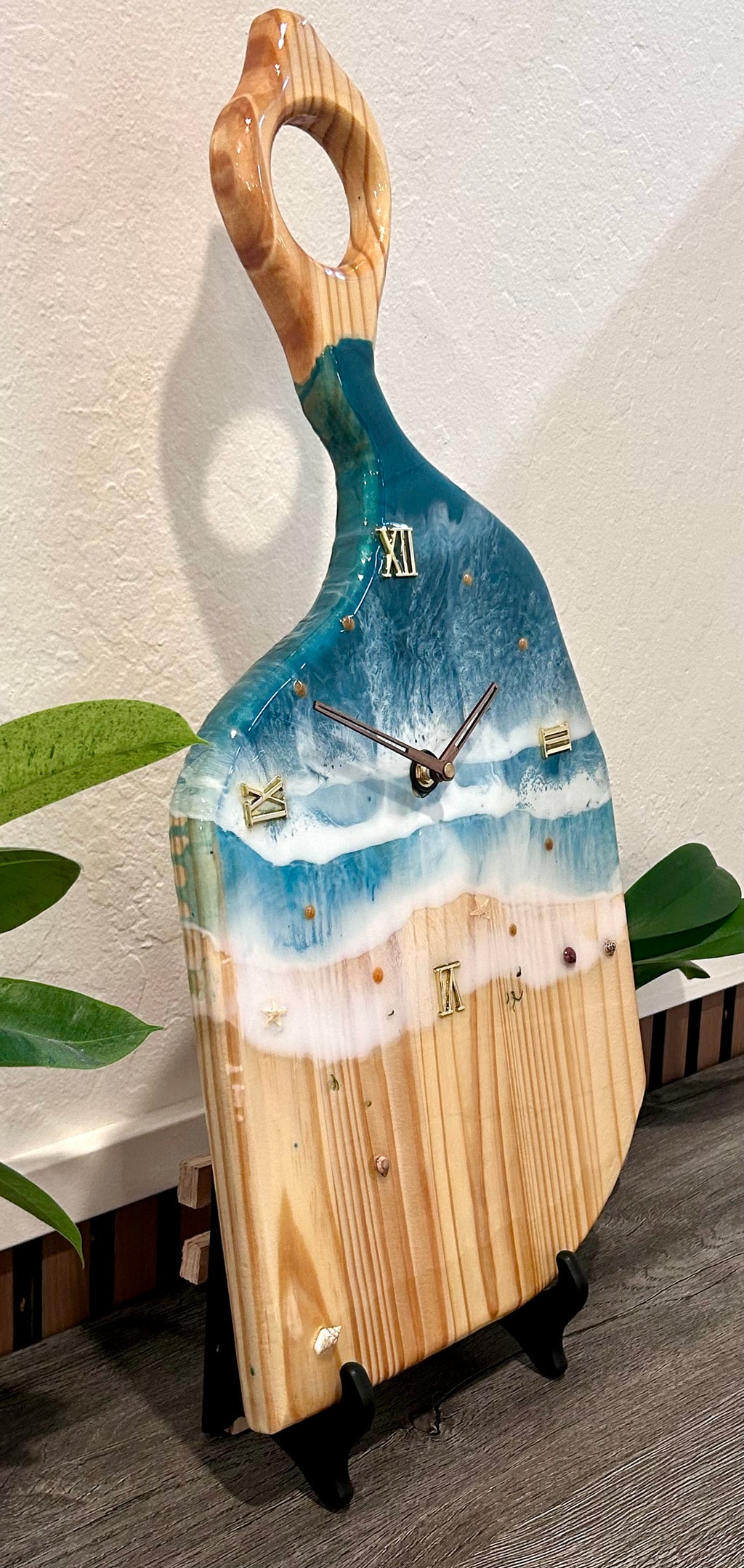 Ocean Wave Resin Wall Clock – 23” Charcuterie Board Style • Handmade Beach Art Clock • Coastal Resin Decor