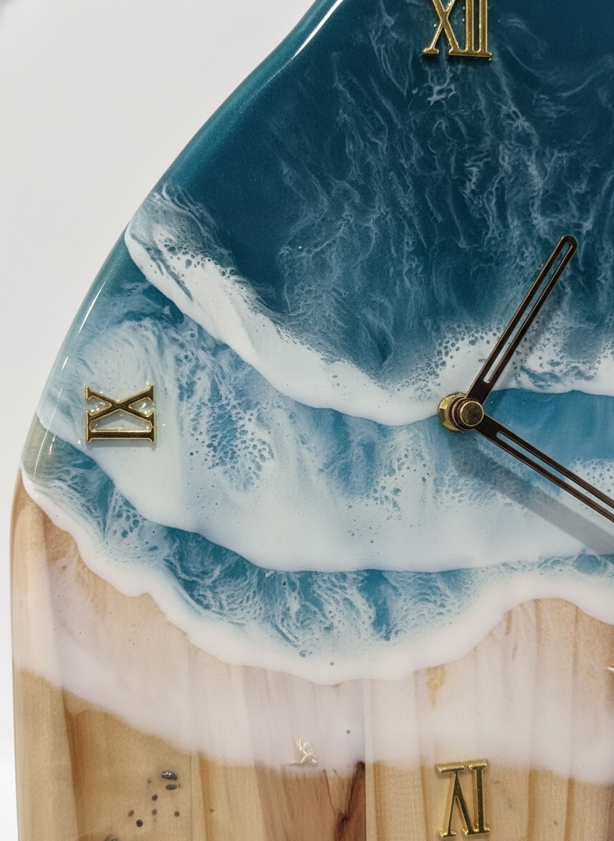 Ocean Wave Resin Wall Clock – 23” Charcuterie Board Style • Handmade Beach Art Clock • Coastal Resin Decor