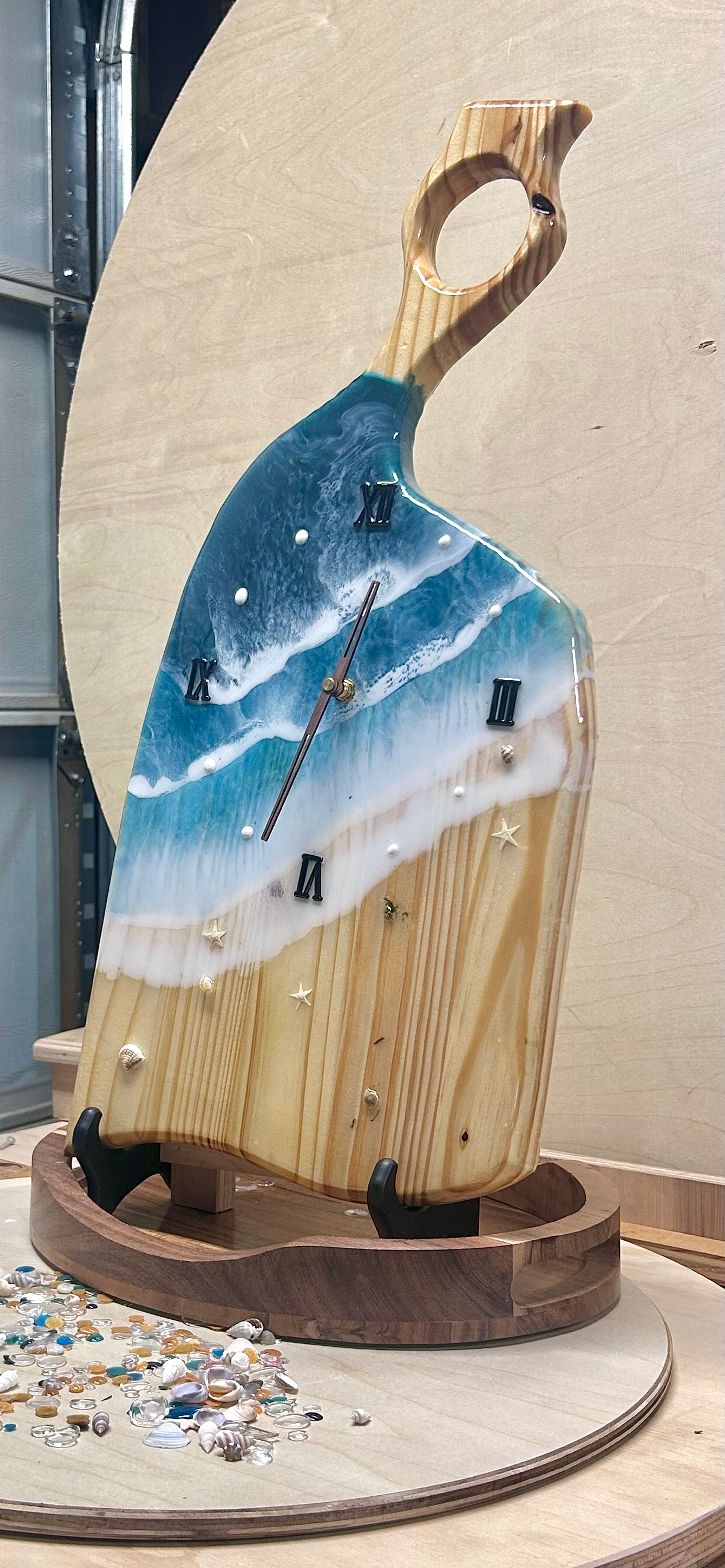 Ocean Wave Resin Wall Clock – 23” Charcuterie Board Style • Handmade Beach Art Clock • Coastal Resin Decor