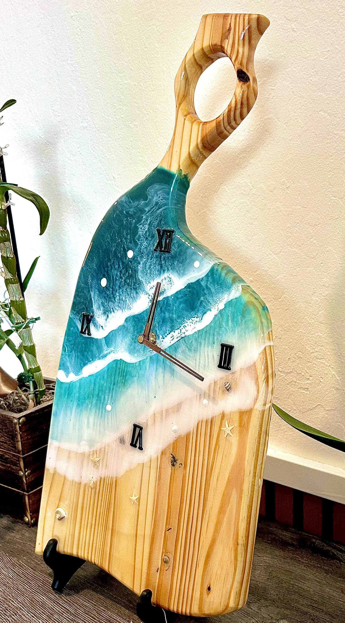 Ocean Wave Resin Wall Clock – 23” Charcuterie Board Style • Handmade Beach Art Clock • Coastal Resin Decor