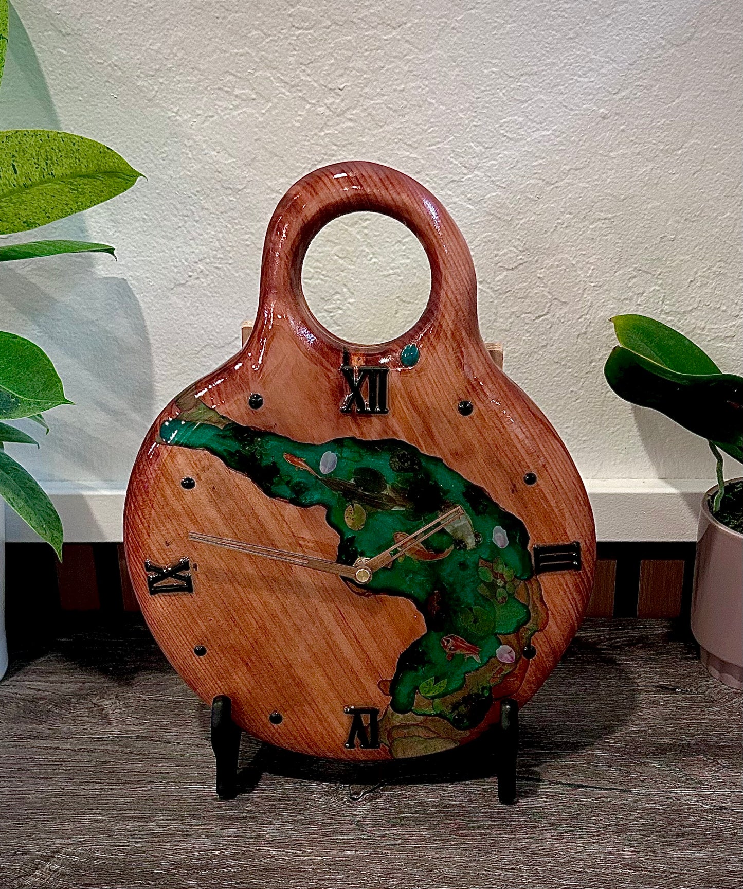 Handmade Koi Pond Resin & Wood Wall Clock – One of a Kind River Art Clock