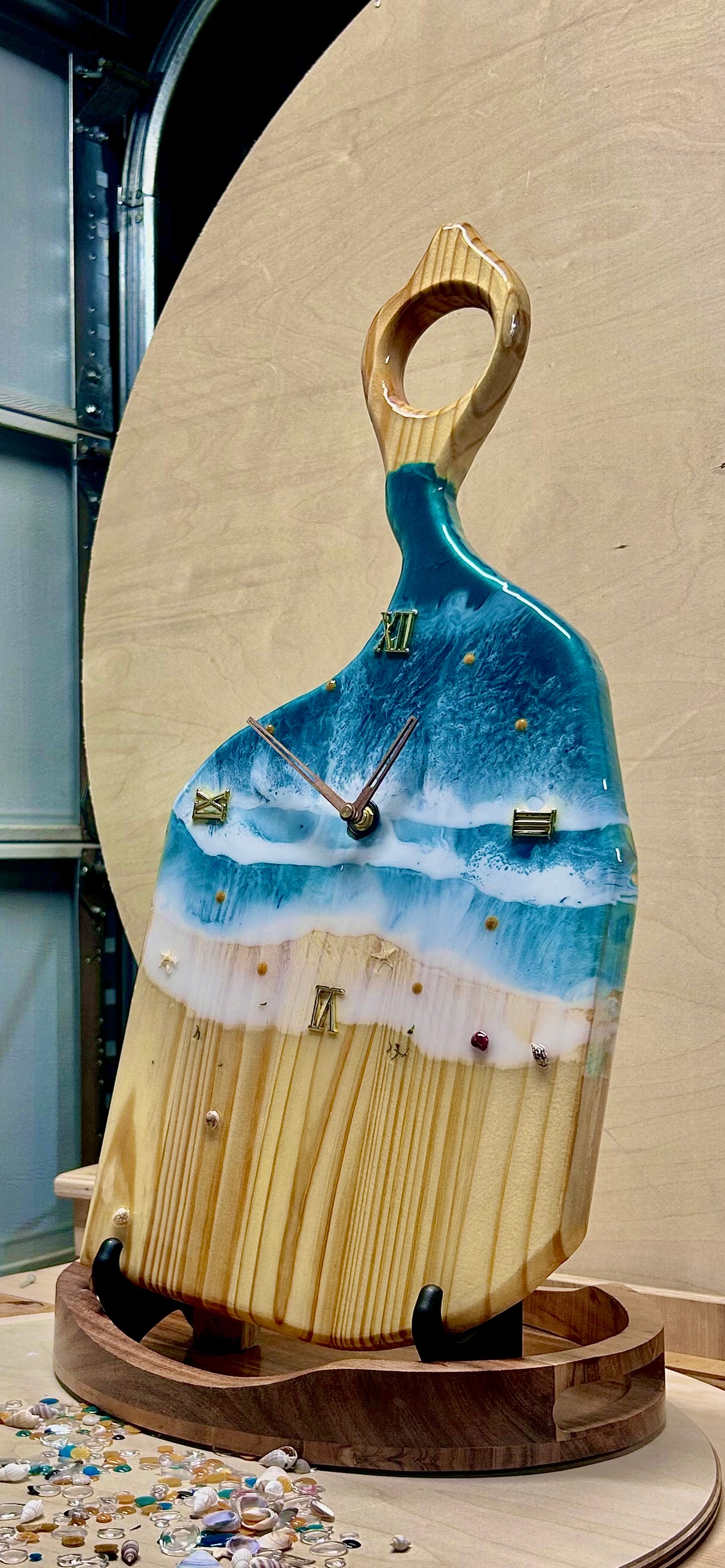 Ocean Wave Resin Wall Clock – 23” Charcuterie Board Style • Handmade Beach Art Clock • Coastal Resin Decor