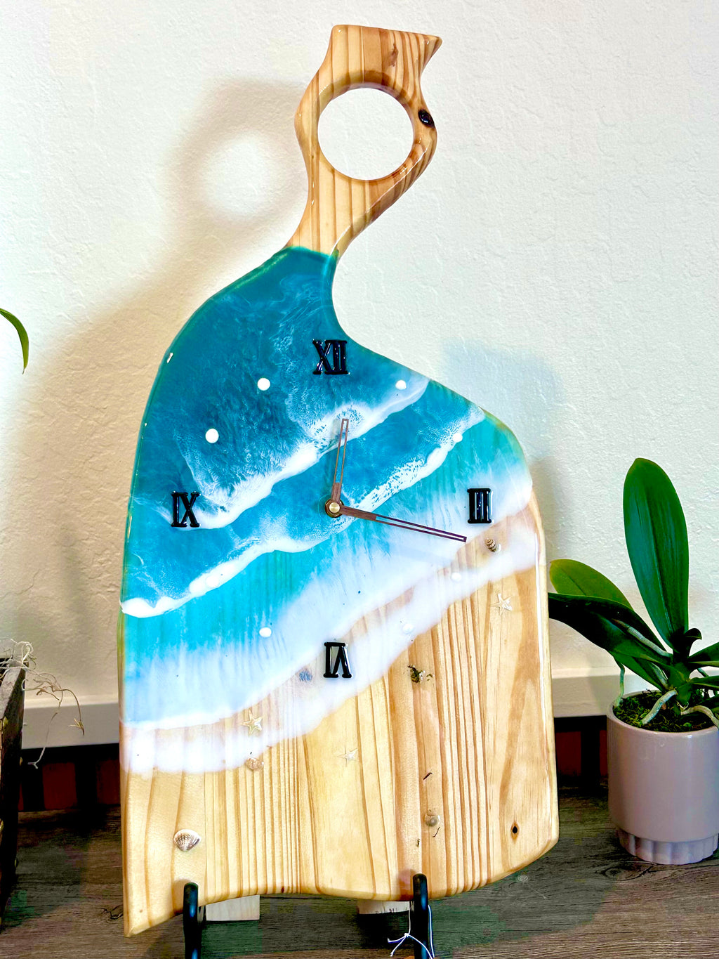 Ocean Wave Resin Wall Clock – 23” Charcuterie Board Style • Handmade Beach Art Clock • Coastal Resin Decor