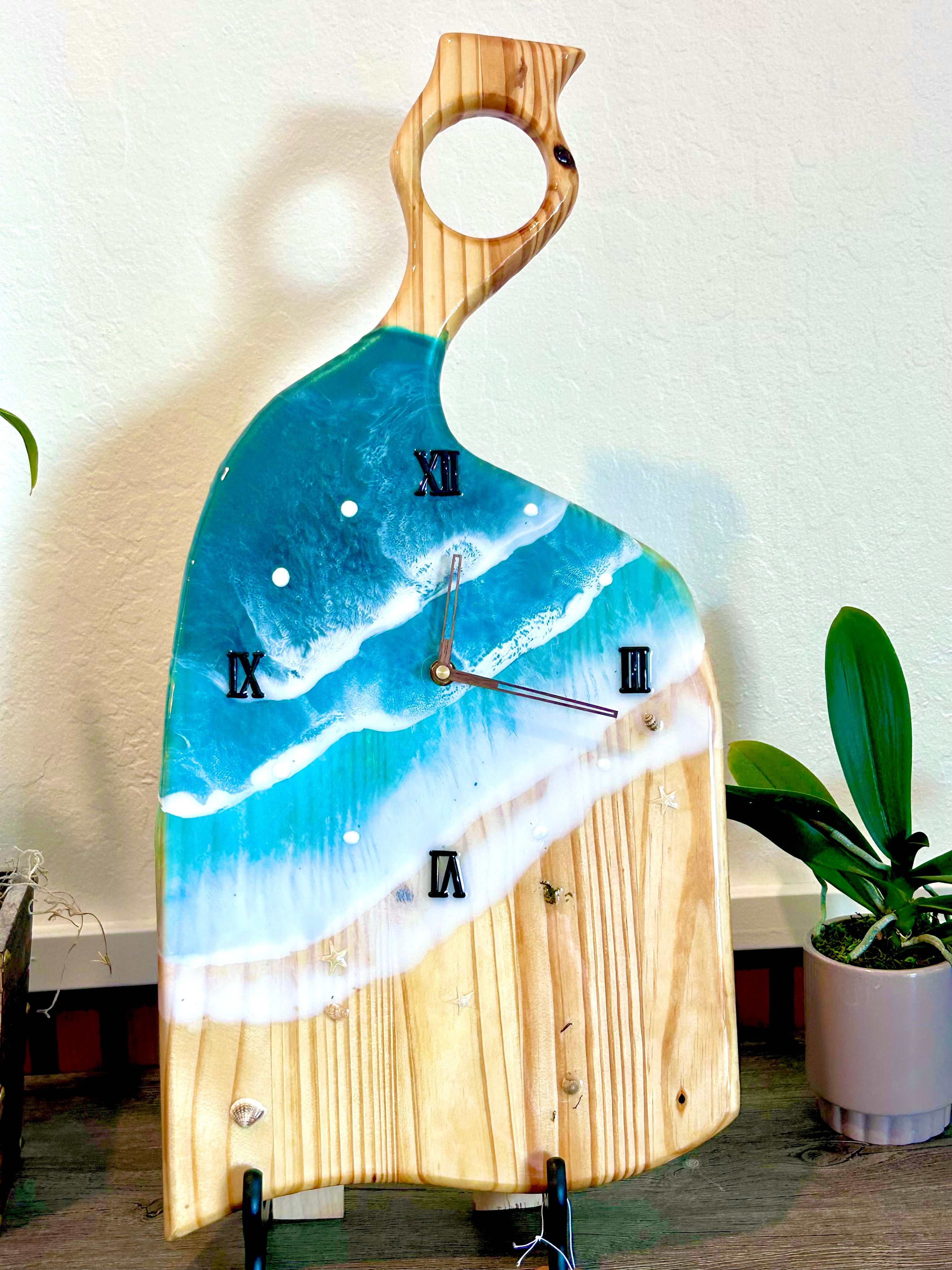 Ocean Wave Resin Wall Clock – 23” Charcuterie Board Style • Handmade Beach Art Clock • Coastal Resin Decor