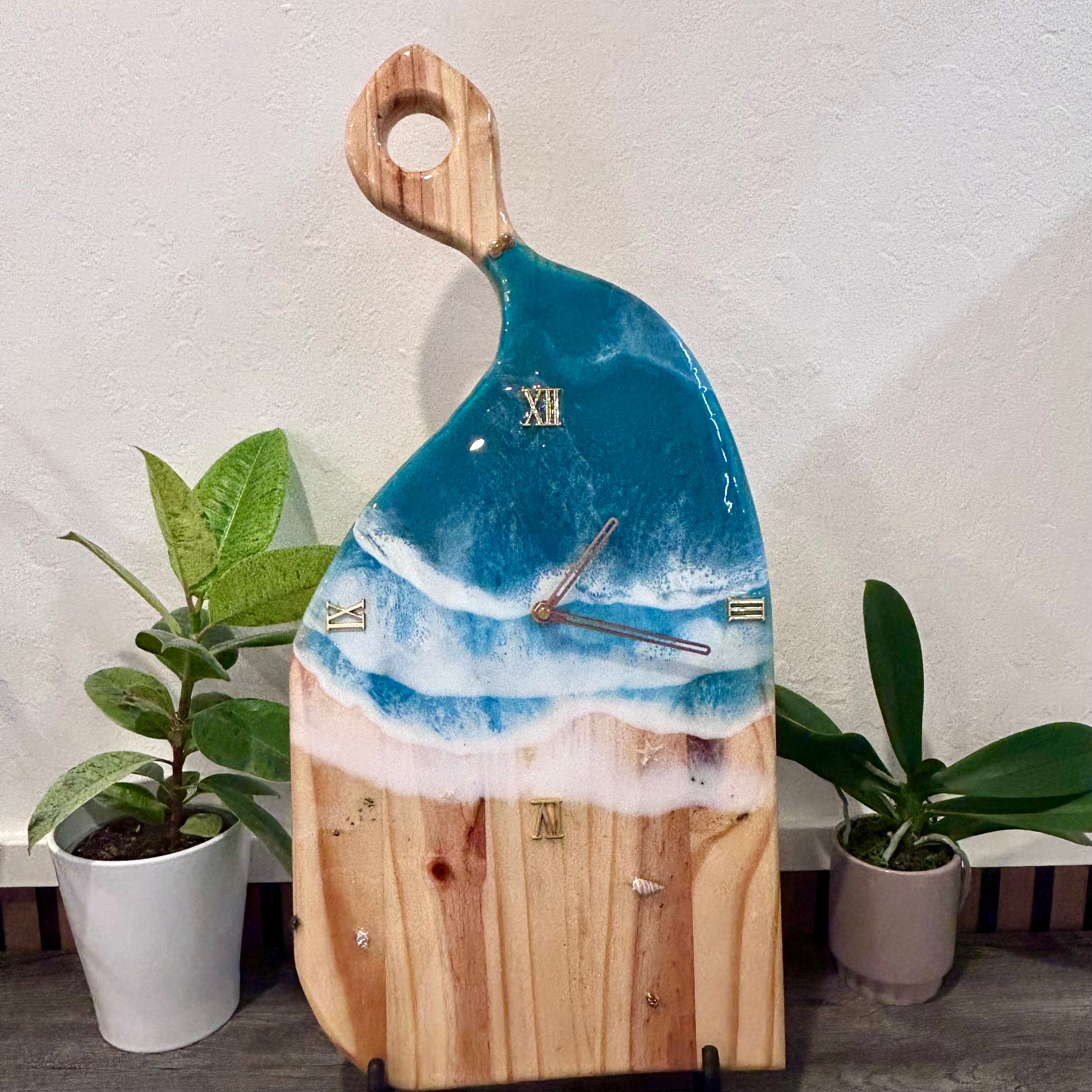 Ocean Wave Resin Wall Clock – 23” Charcuterie Board Style • Handmade Beach Art Clock • Coastal Resin Decor