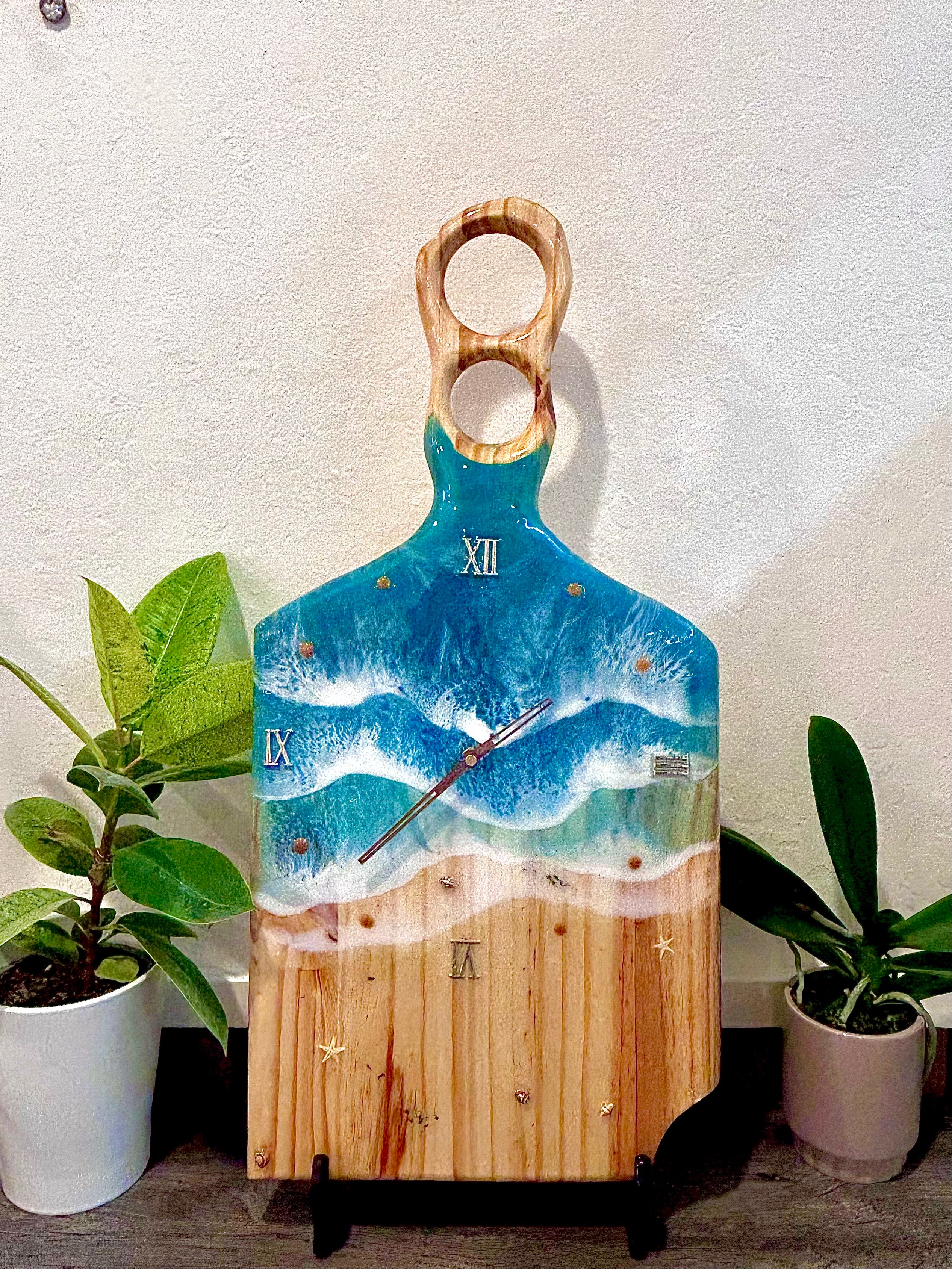 Ocean Wave Resin Wall Clock – 23” Charcuterie Board Style • Handmade Beach Art Clock • Coastal Resin Decor