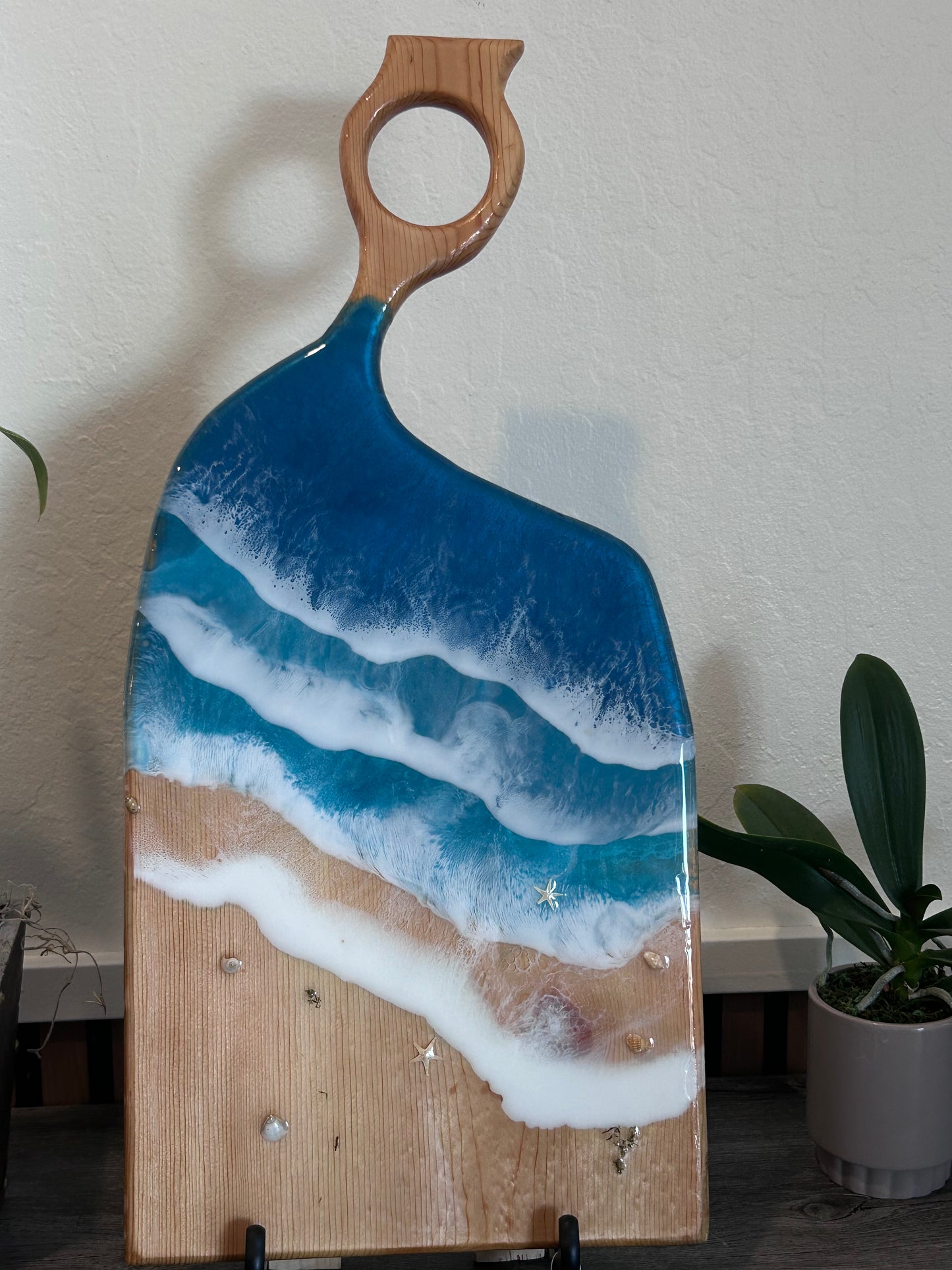 Handcrafted Ocean Wave Resin Art – 23” Coastal Decor Board | Beach Epoxy Charcuterie Board