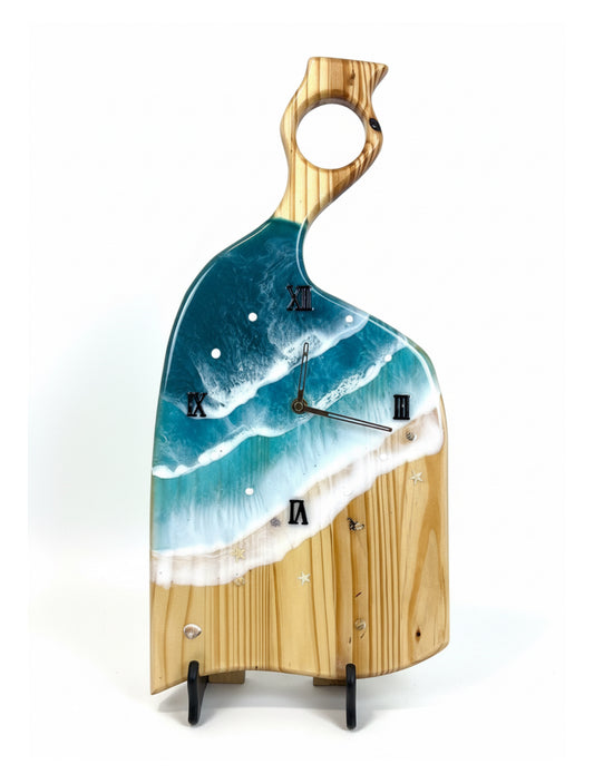 Ocean Wave Resin Wall Clock – 23” Charcuterie Board Style • Handmade Beach Art Clock • Coastal Resin Decor