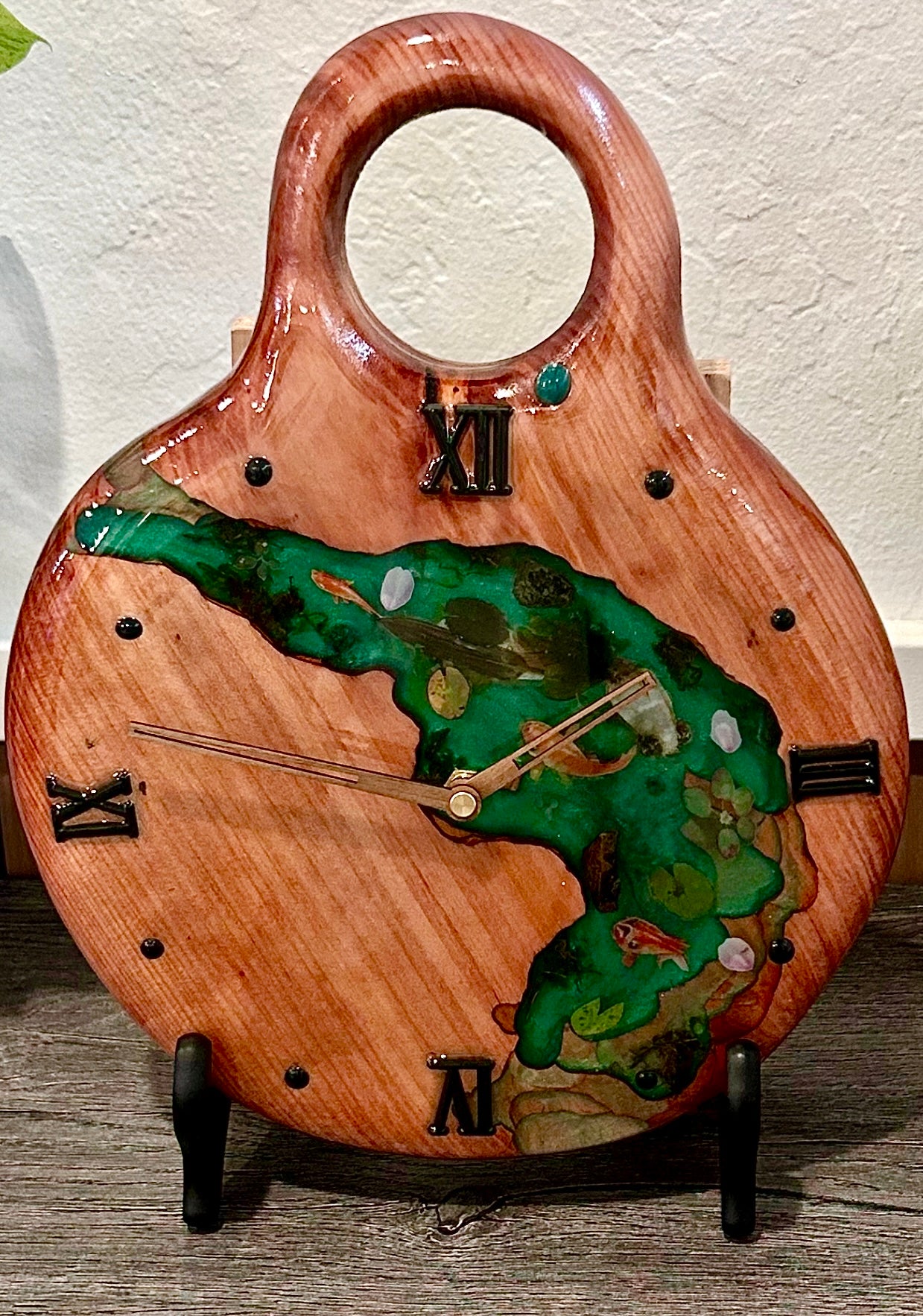 Handmade Koi Pond Resin & Wood Wall Clock – One of a Kind River Art Clock