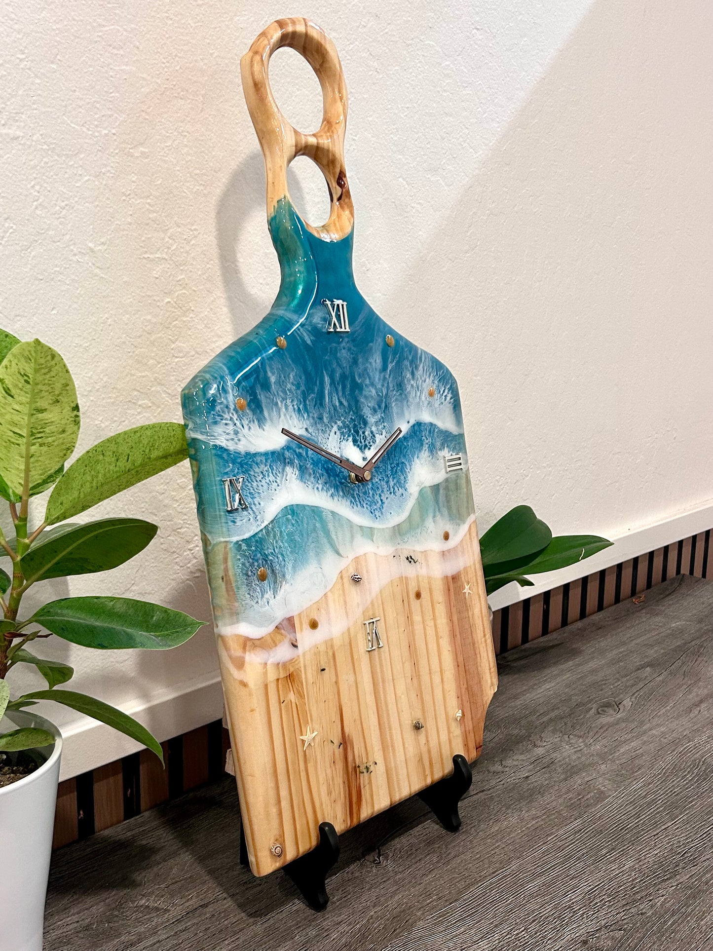 Ocean Wave Resin Wall Clock – 23” Charcuterie Board Style • Handmade Beach Art Clock • Coastal Resin Decor