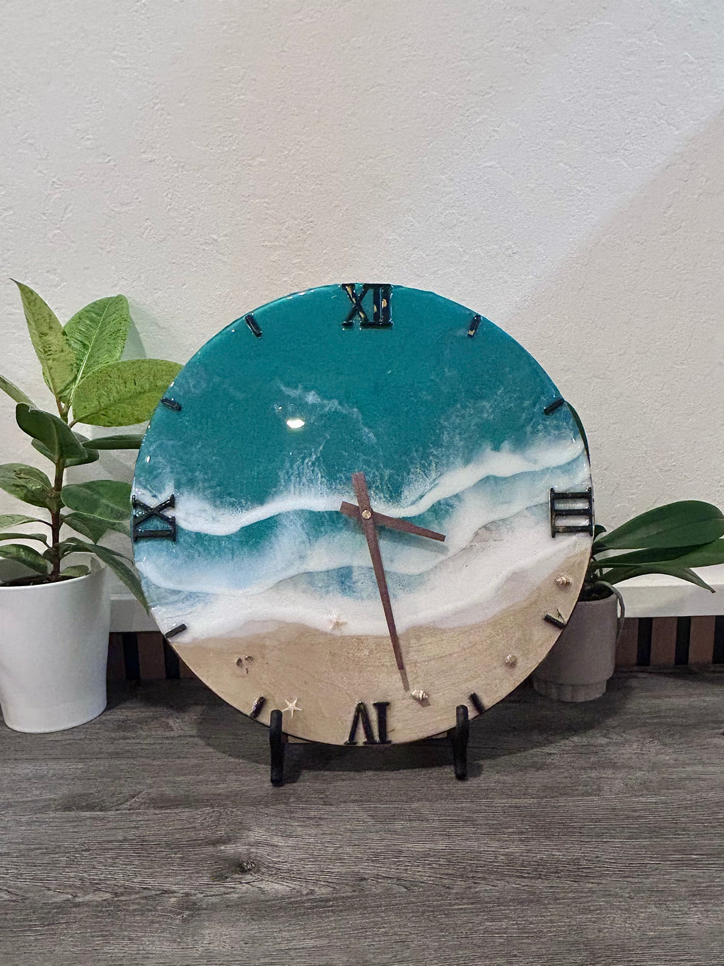 15” Ocean Resin Clock – Handmade Beach Wave Epoxy Art on Solid Wood