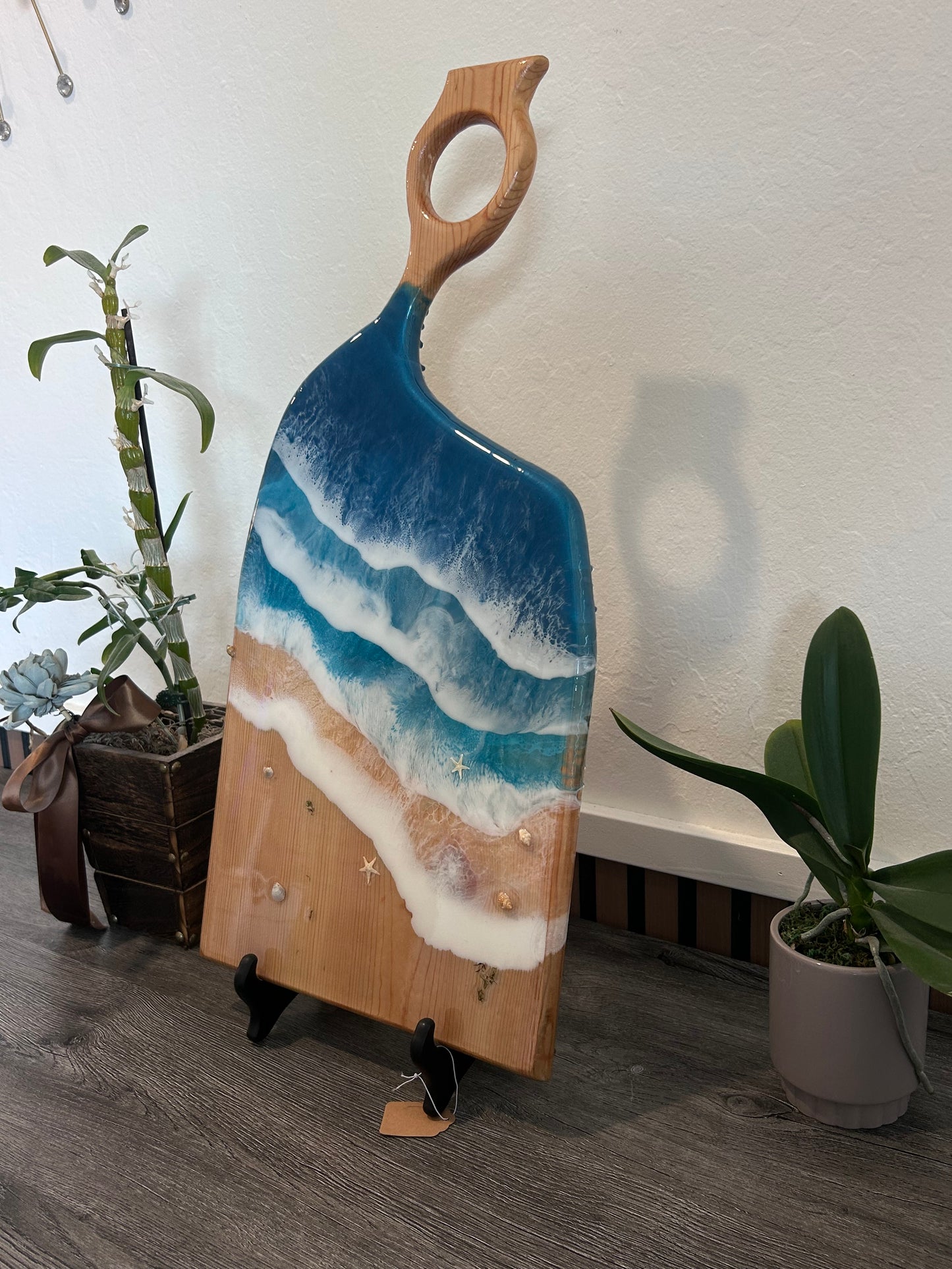 Handcrafted Ocean Wave Resin Art – 23” Coastal Decor Board | Beach Epoxy Charcuterie Board