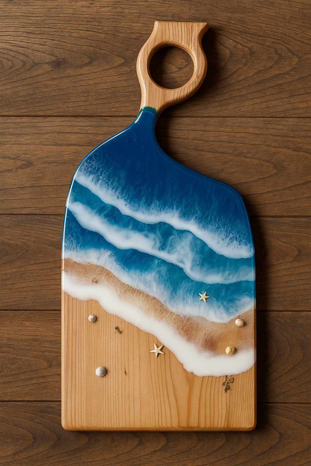 Handcrafted Ocean Wave Resin Art – 23” Coastal Decor Board | Beach Epoxy Charcuterie Board