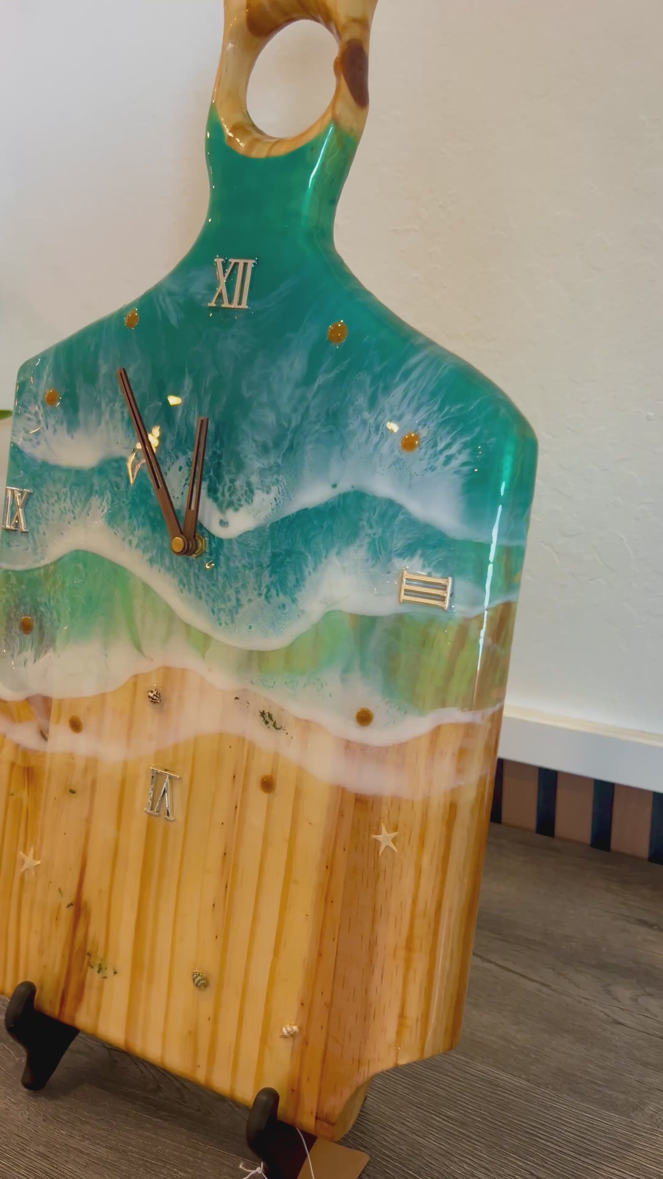 Ocean Wave Resin Wall Clock – 23” Charcuterie Board Style • Handmade Beach Art Clock • Coastal Resin Decor