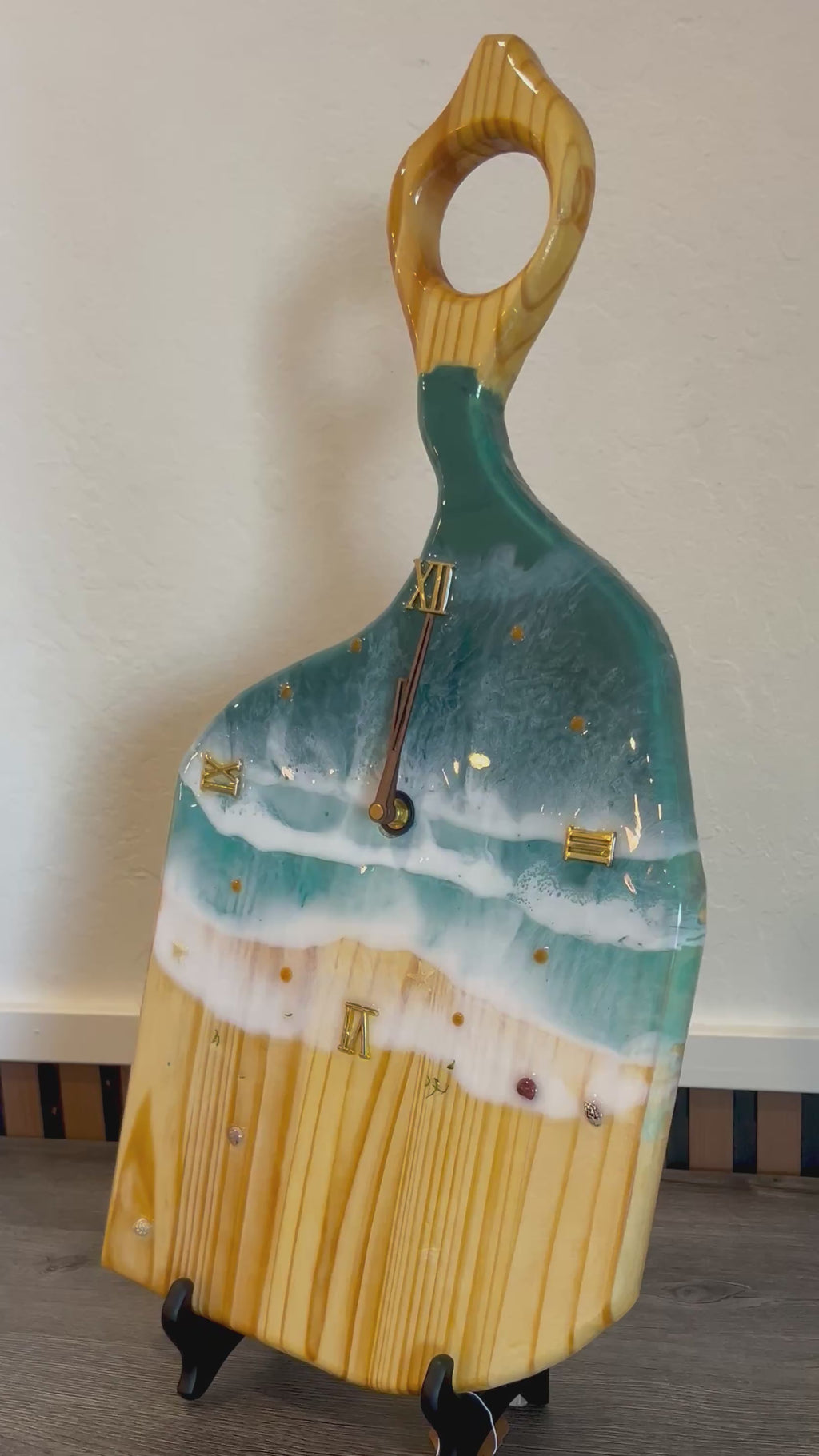 Ocean Wave Resin Wall Clock – 23” Charcuterie Board Style • Handmade Beach Art Clock • Coastal Resin Decor