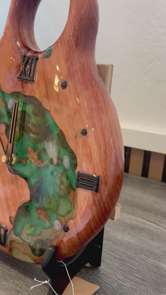 Handmade Koi Pond Resin & Wood Wall Clock – One of a Kind River Art Clock